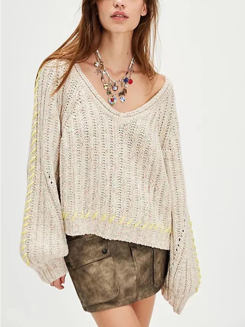 Free People Whipstitch Detail Chunky Pullover Sweater